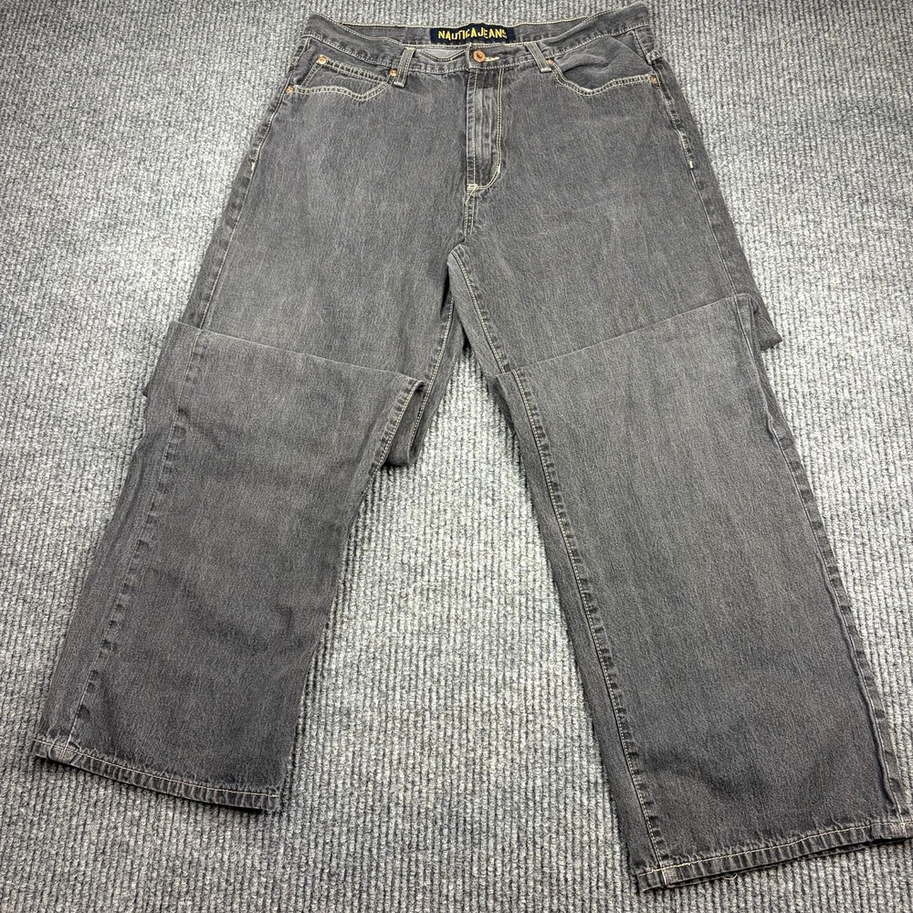 Y2K Vintage Nautica Men's Jeans Baggy Black Gray 34 X 32.5 Hemmed